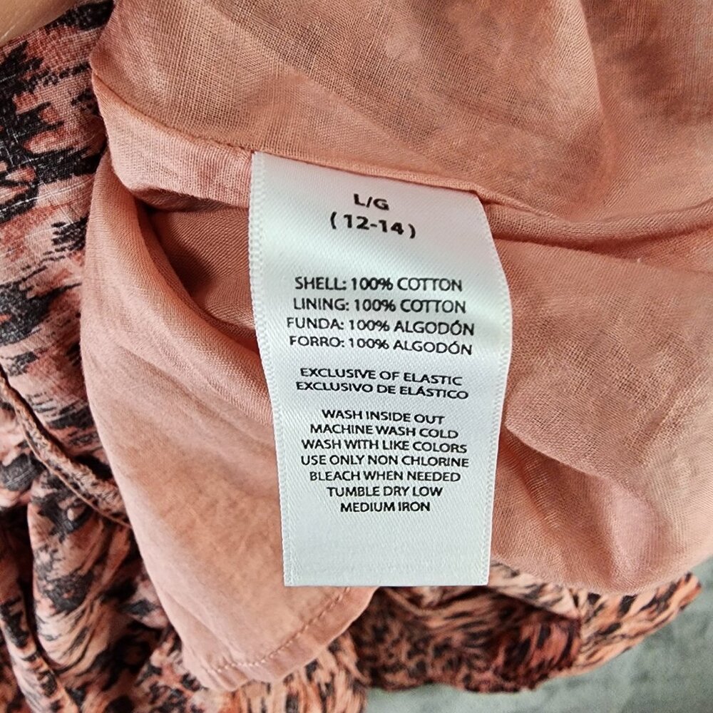 BeachLunchLounge Dress Womens Large Pink Black Smocked Sleeveless Tiered Midi - Picture 9 of 9